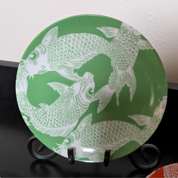 Vintage Fitz & Floyd FF Dessert Plates Koi Fish Tangerine (2) Green‎ (2) - Picture 6 of 9